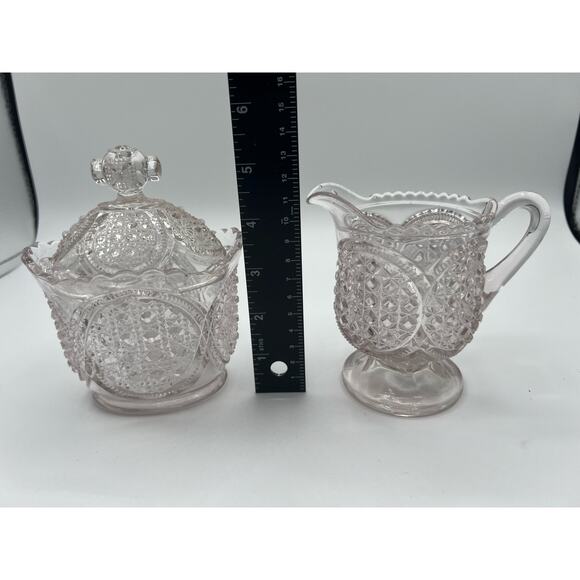 19th Century Pressed WESTMORELAND CROSS CANE MEDALLION Creamer and Sugar Set‎ - Picture 3 of 4